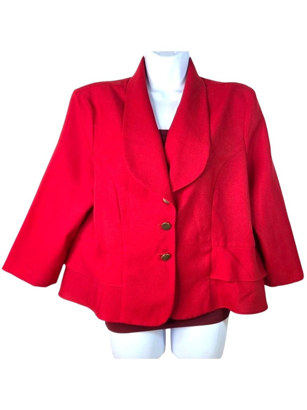 Vintage Anthony Richards Womens Red Blazer Jacket Layered 3/4 Sleeve Sz 14